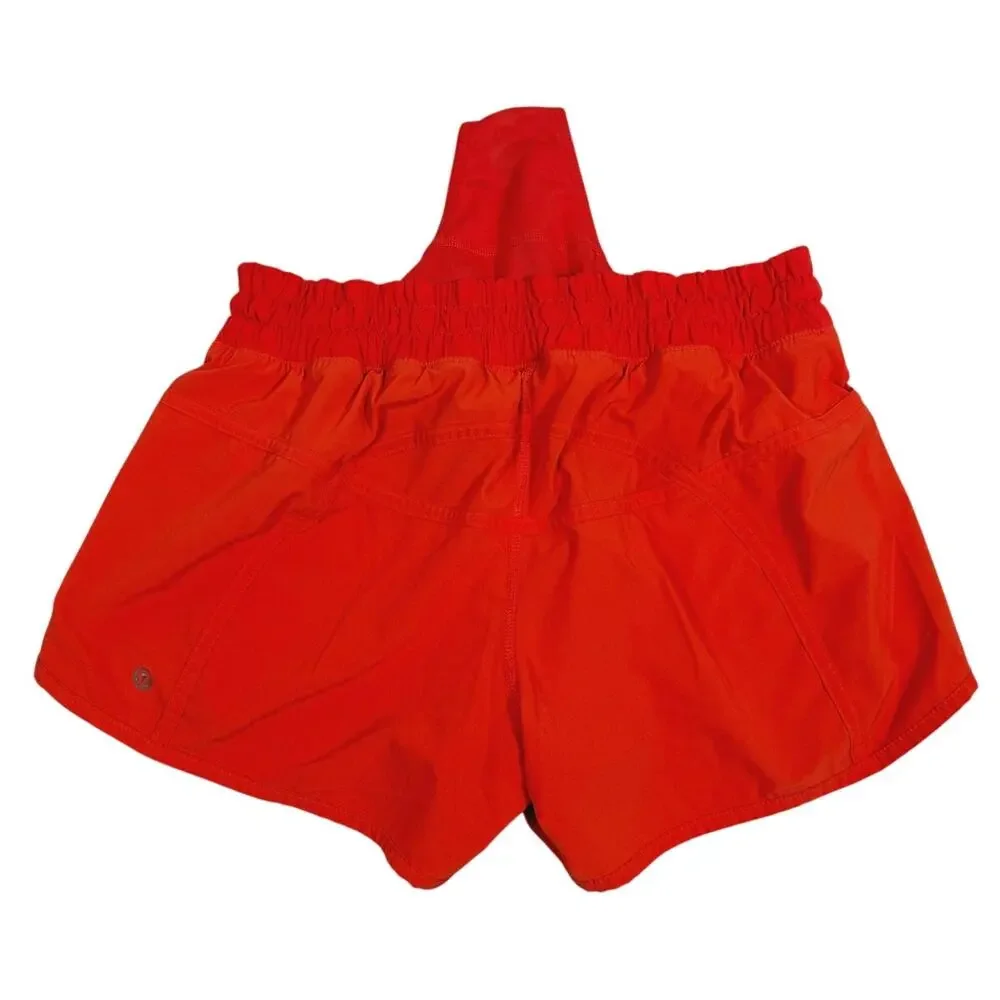 Lululemon Track That Lined Shorts Size 8 Red Orange Running Athletic Gym Sporty